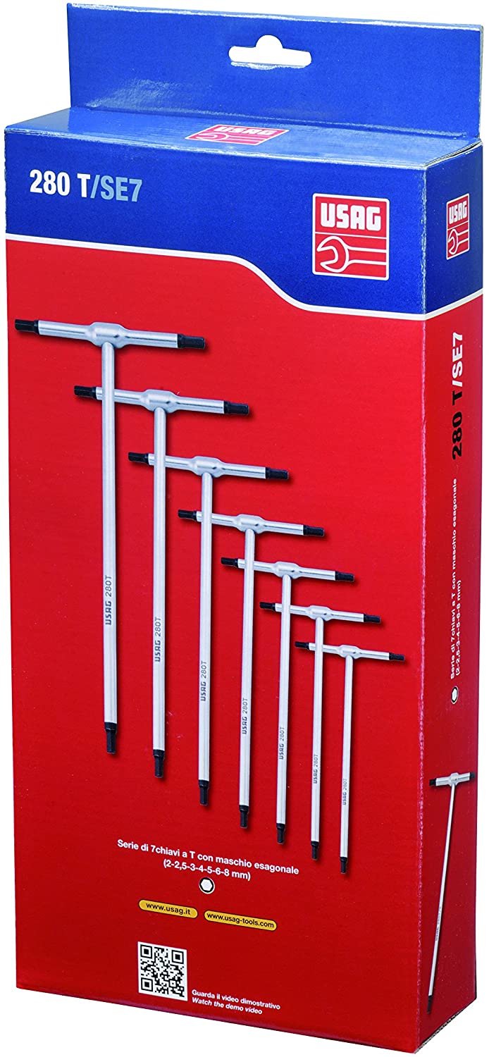 USAG 280 T/SE7 Set of Seven T-Handle Hexagon Keys, Silver, Serie 7 Pezzi - Image 2