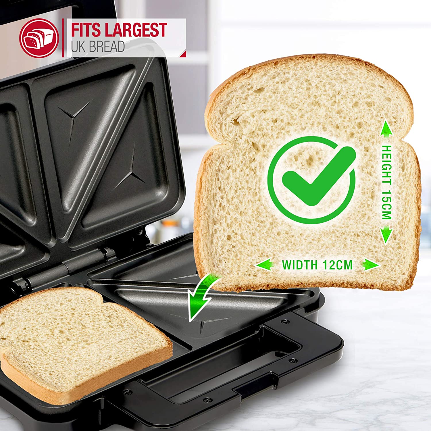 NETTA Deep Fill Toastie Maker, 2 Slice Sandwich Toaster, Easy to Clean, Extra Deep Non-Stick Plates, Non-Slip Rubber Feet - Image 3