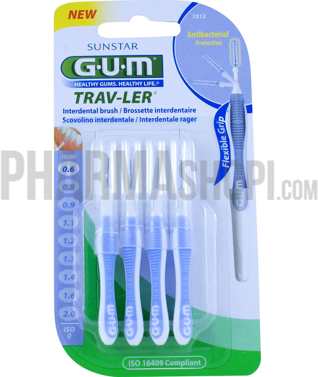Gum Brossettes Interdentaires Trav Ler 0,6mm réf 1312, L 38/40, 4 Brossettes