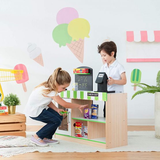 Teamson Kids Austin Wooden Pretend Grocery Role Play Shop For Children With Conveyor Belt UK-TD-13206B - Image 2