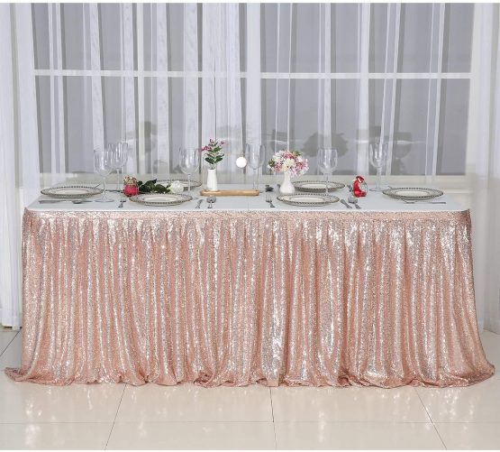 Eternal Beauty Sequin Table Skirt Rectangle Round Table Cover for Party Wedding Baby Shower Decoration（Navy Blue，L 9(ft) * H 30in） - Image 2