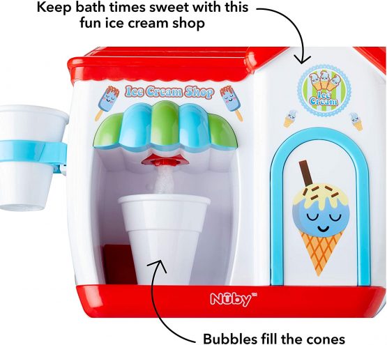 Nuby Ice Cream Shop Bubble Machine, Bath Toy for Toddlers from 3 Year Olds and Older. Foam Cone Ice Cream Maker Bath Wall Toy, Red - Image 3