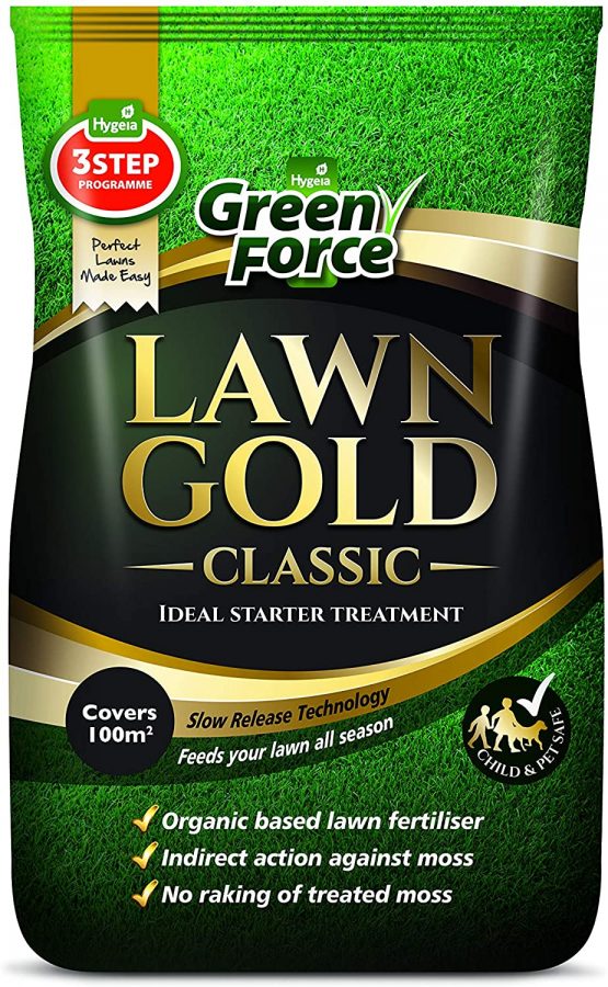 Lawn Gold Fertilizer, MossLawn Gold Organic Based Lawn Fertilizer & Moss Remover 10kg, Grey