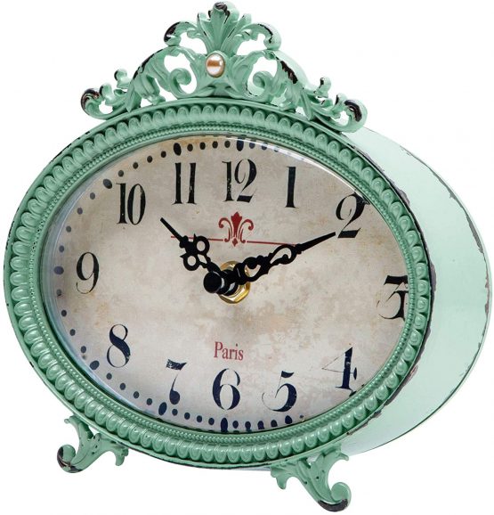 NIKKY HOME Vintage Round Quartz Analog Table Clock 16.5 x 5.5 x 15.5cm, Metal Green - Image 4