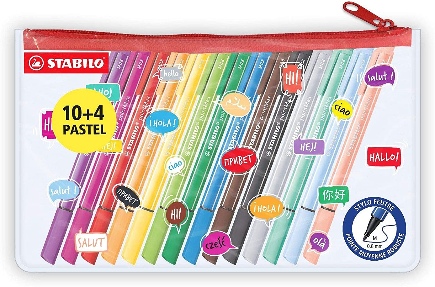 Nylon Tip Writing Pen - STABILO pointMax Pencil Case of 14 Assorted Colours