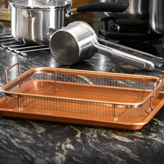 Copper Crisping Basket & Baking Tray | Elevated Crisping Basket | 2 Piece Oven Set | Non-Stick Cooking Trays | Kitchen Crisping Set | M&W - Image 2