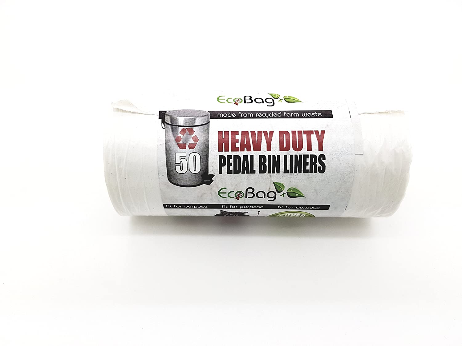 EcoBag, 50 Pack Heavy Duty White Bin Liners, 30L, 15 Microns, Extra Strong, Leak-Proof