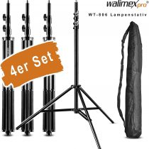 Walimex Pro WT-806 Set of 4 Light Stand (with damping spring system, max. 256 cm, 6 kg Load Capacity, Adjustable, made of aluminium, for Studio Mobile Photography Softbox Reflector Boom) with bag
