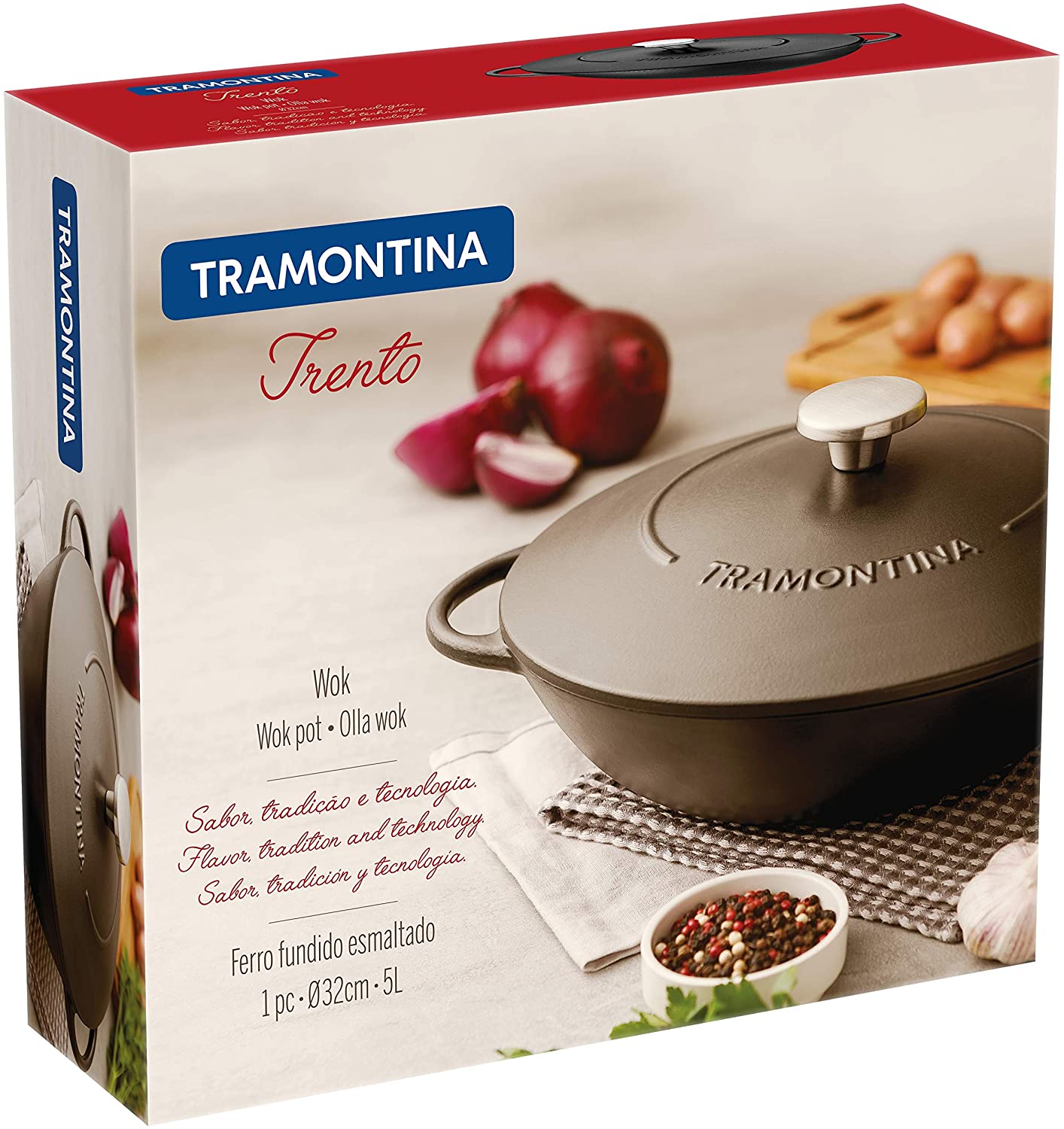 Tramontina Black Enamelled Cast Iron Wok, 32 cm - Image 2