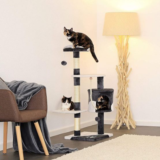 dibea Cat Tree Activity Centre Scratching Post, 112 cm, Grey/White - Image 3