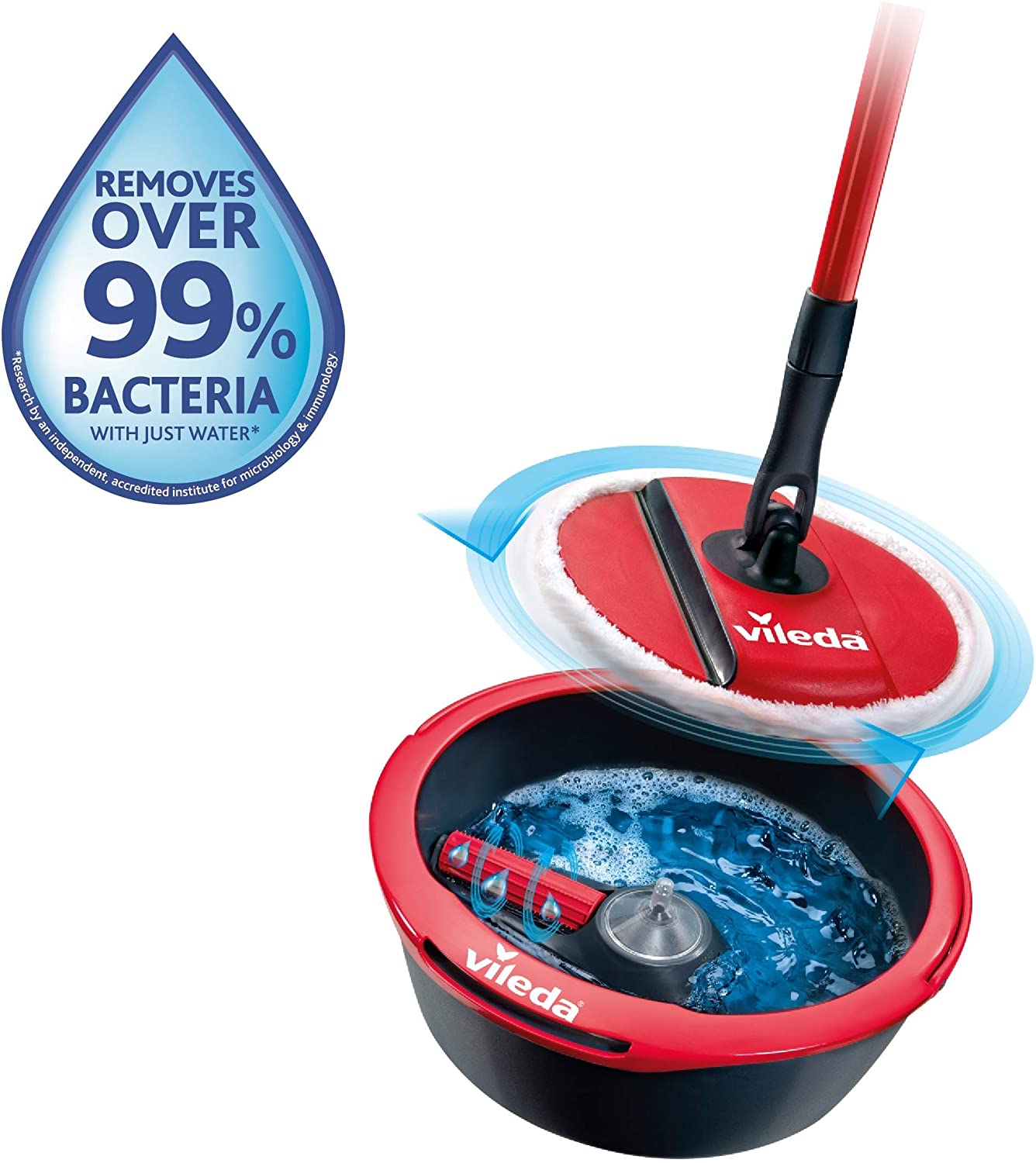 Vileda Spin & Clean System Mop and Bucket Set including 360° Spinning Mop for Cleaning Floors, Black / Red