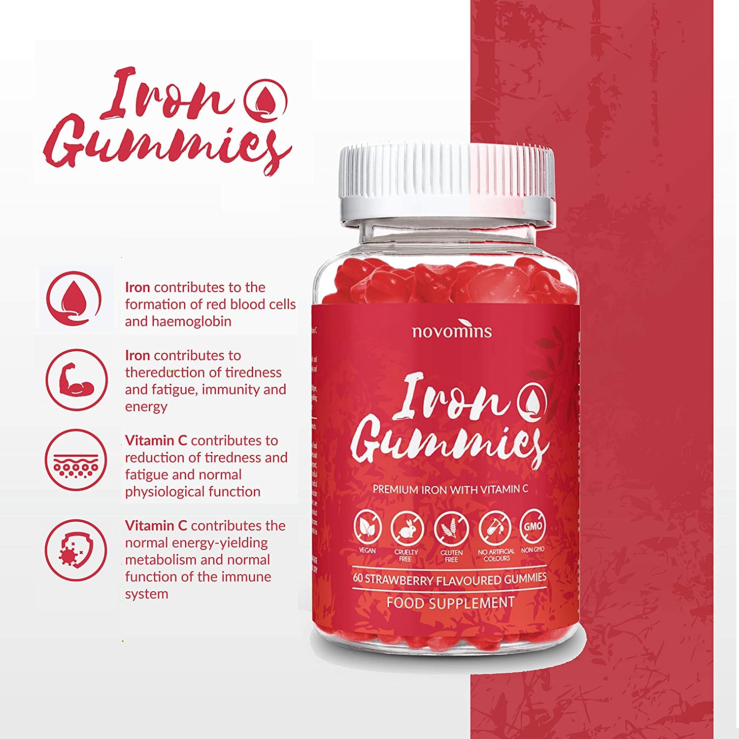 Iron Gummies with Vitamin C, 1-Month Supply, 20mg High Strength Alternative to Iron Tablets & Drops - Image 4