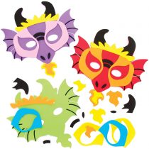 Baker Ross AT636 Dragon Foam Mask Kits - Pack of 4, Arts and Crafts Colouring Kits for Boys and Girls Art Party's, Dress up and Imaginative Play