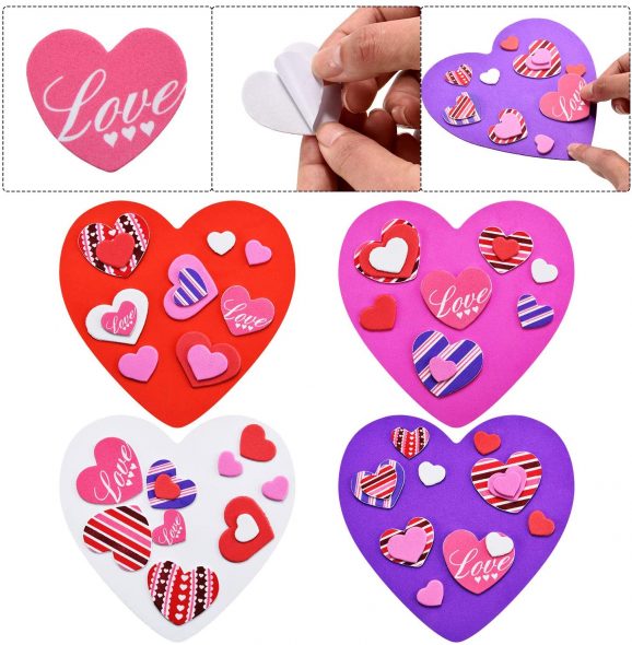 20 Pieces Valentines Foam Heart Craft Set Includes 20 Pieces Colorful Foam Hearts and 300 Pieces