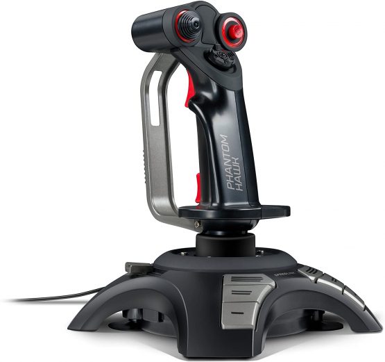 Speedlink Phantom Hawk Gaming Flight Stick for PC SL-6638-BK, Throttle Controller, 3 Control Dimensions, 8-Way Coolie Hat, Force Vibration, 12 Assignable Fire Buttons, Black