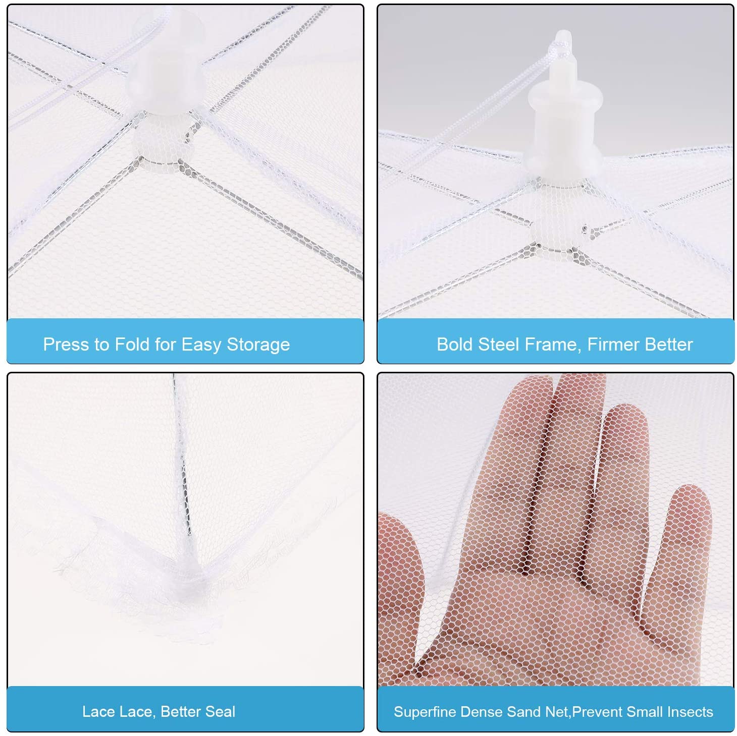 Popup Mesh Food Covers 4 Pack Reusable&Collapsible White Umbrella Tent Encrypted Screen Net Protectors for Outdoors Parties Picnics BBQs Keep Out Flies Bugs Mosquitoes(17X17In,13X13In) - Image 2