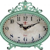 NIKKY HOME Vintage Round Quartz Analog Table Clock 16.5 x 5.5 x 15.5cm, Metal Green