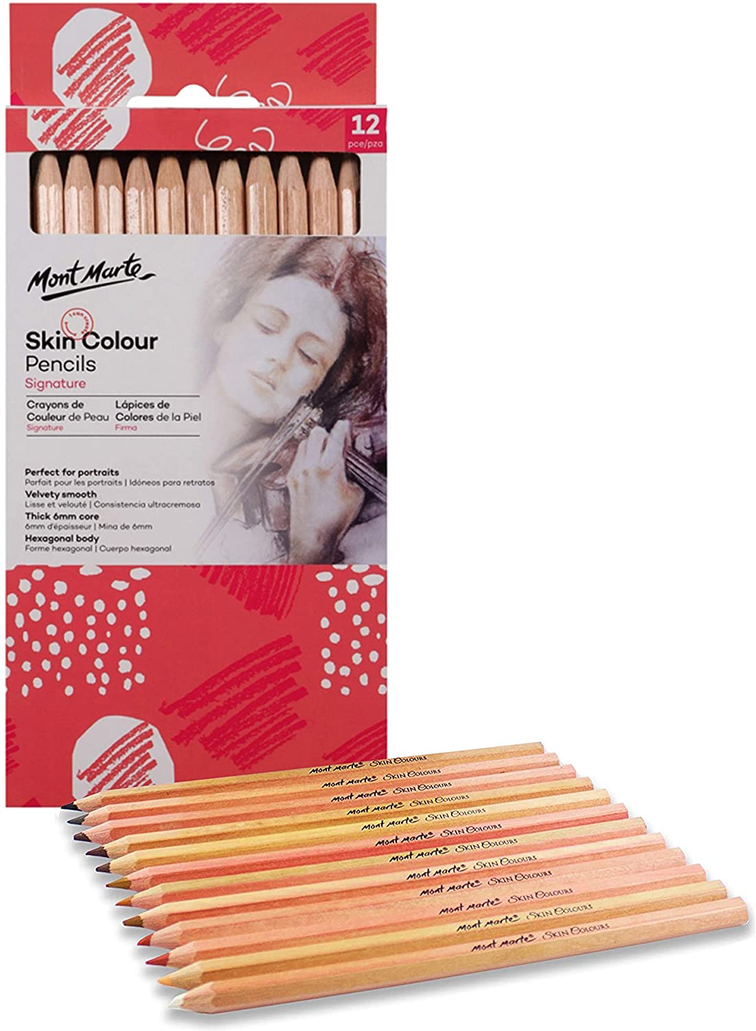 Mont Marte Skin Coloured Pencils Set - 12 Pieces - Ideal Artist Colouring Pencils for Expressive Portrait Drawings