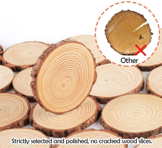 ilauke Natural Wood Slices 16 Pcs 9-10cm Circle Wooden Discs Unfinished Log Wooden Rounds for Arts Crafts Wall Decor Wedding Christmas DIY Projects - Image 4