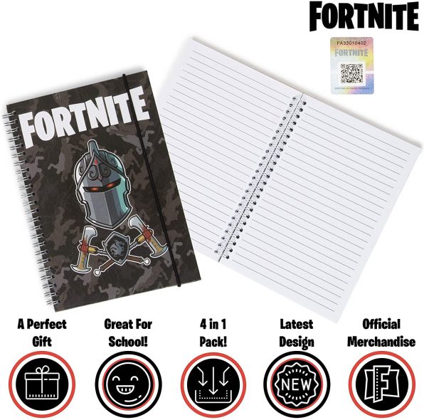 Fortnite Stationery Set for Boys, Set of 4 Hardback A5 Notebook