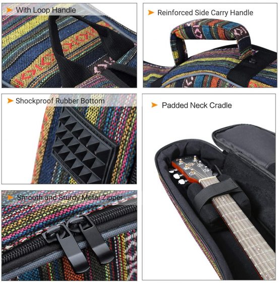 CAHAYA Bohemian Guitar Case Vintage Guitar Bag 15.5mm Thick Sponge Padded Guitar Case for 40 41 42 Inches Acoustic Classical Guitar, CY0186 - Image 3