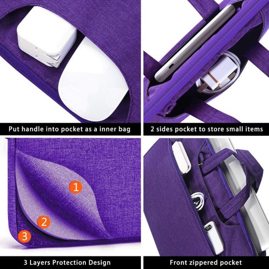 Voova Laptop Bag 14-15.6 Inch, Waterproof Laptop Case Sleeve with Shoulder Strap, Computer Cover Compatible w/MacBook Pro 16, Dell XPS 15, Acer Asus Hp Chormebook for women ladies& Girls boys-Purple - Image 3