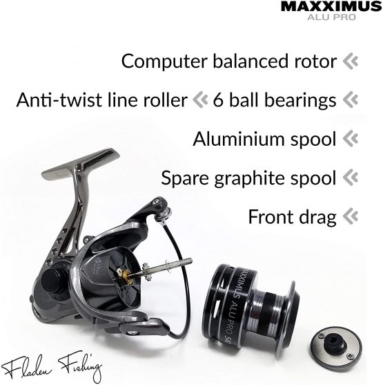 FLADEN Fishing - MAXXIMUS ALU PRO 530/540 Reel Front Drag 5 plus 1 Ball Bearing Aluminium Fixed Spool Gear Ratio 5.1:1 and Spare Spool - For Freshwater & Light Sea - Image 2