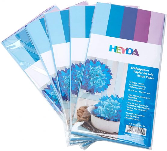 5 x HEYDA Tissue Paper 50 x 70 cm Assorted Blue
