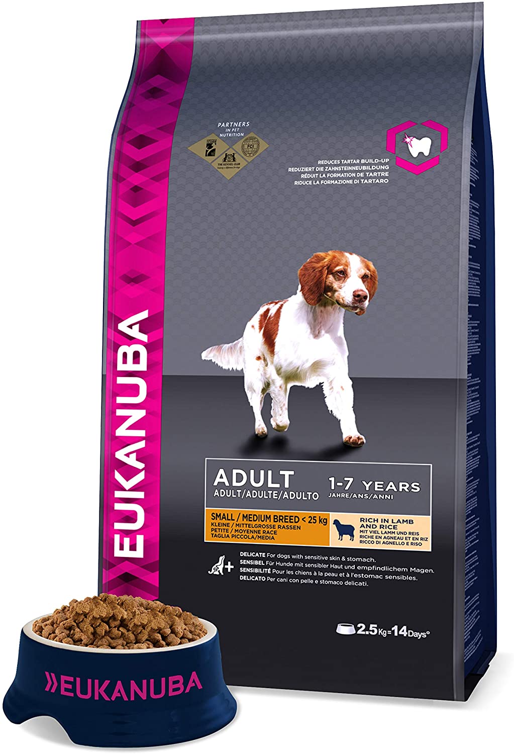 Eukanuba Complete Dry Dog Food for Adult Small and Medium Breeds with Lamb and Rice 2.5 kg, Clear, 2.5 kg (Pack of 1)