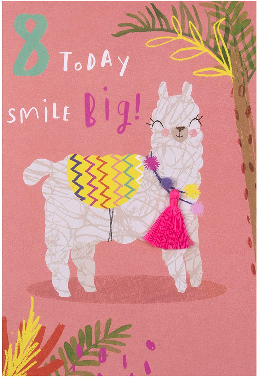 Hallmark Age 8 Birthday Card - Quirky Llama Design with Tassel And Pom, Multicoloured, Pack of 1