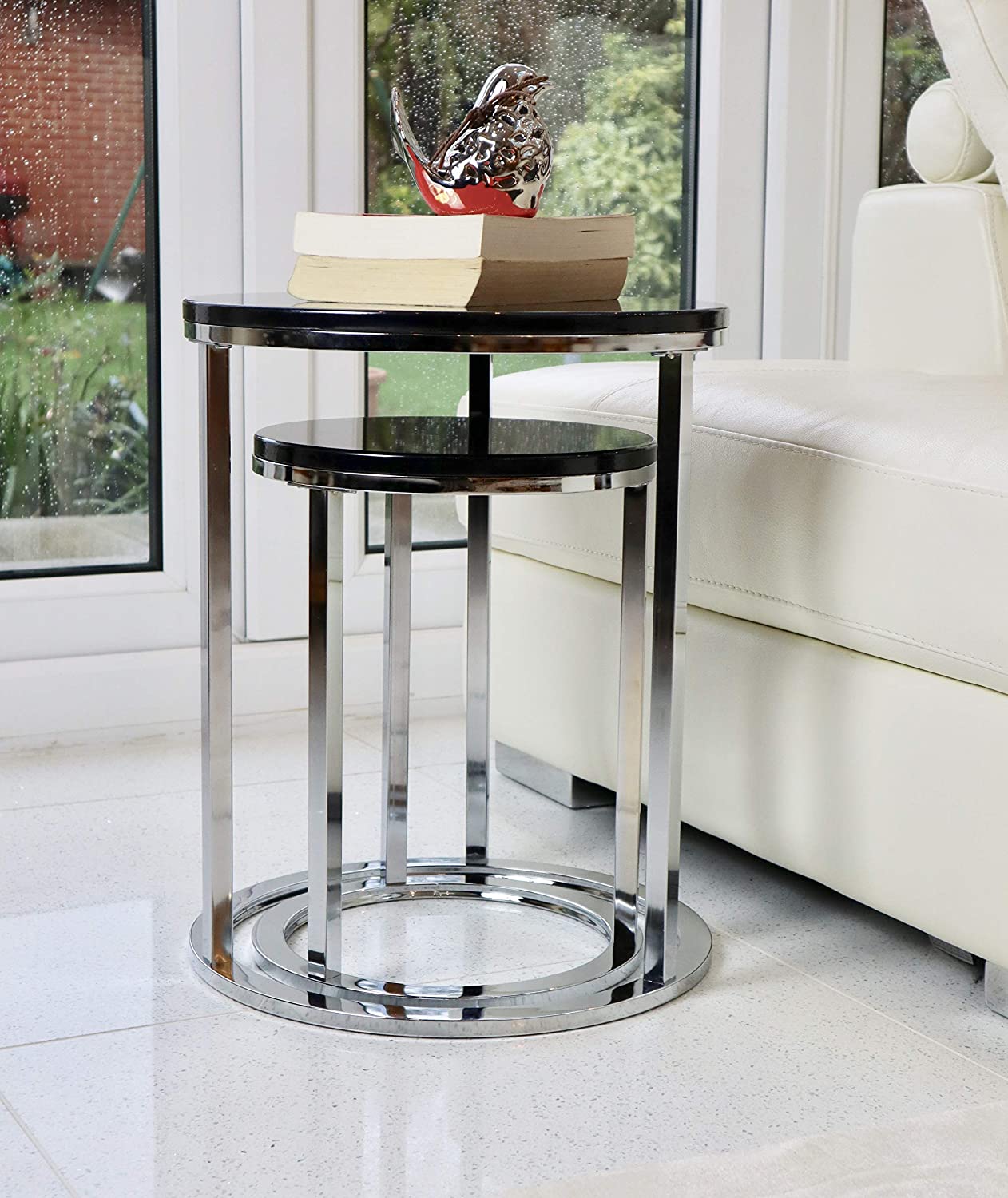 ASPECT Paloma Set of 2 Round Nesting Table (Black/Chrome), L 40 diax50