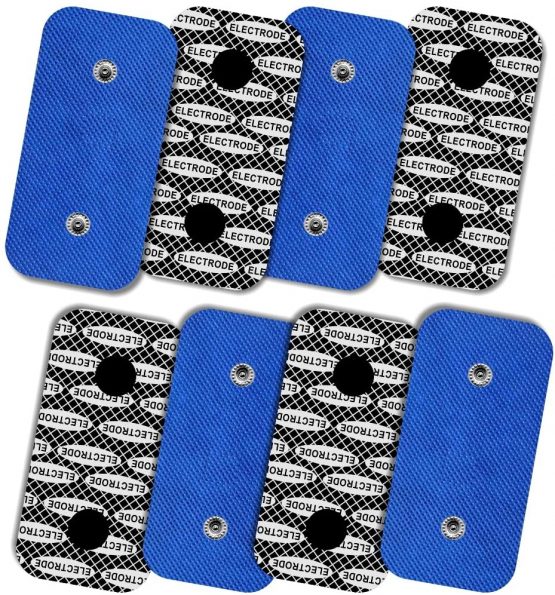 8 electrodes for Compex with silver pattern, 50x100mm with 2 SNAP connectors
