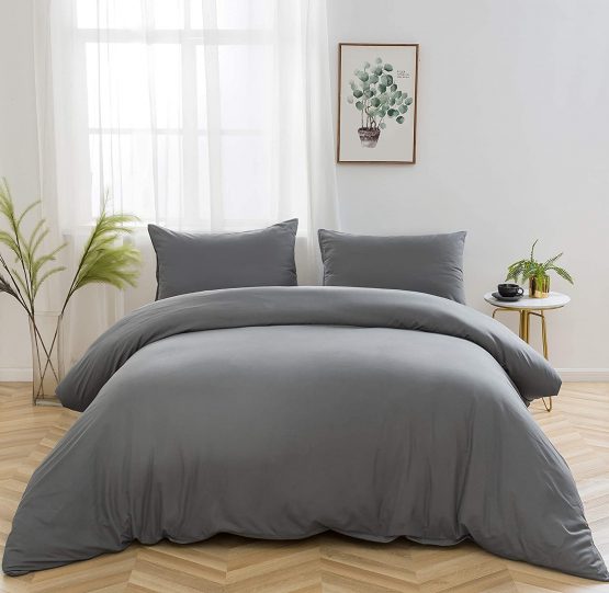 AYSW Bedding Set and Fitted Sheet King Size 4 Pieces 100GSM Brushed Microfiber Duvet Cover with Pillowcases Luxury with 16'' Deep Pocket Bed Sheet Soft Duvet Cover Fade Resistant Grey