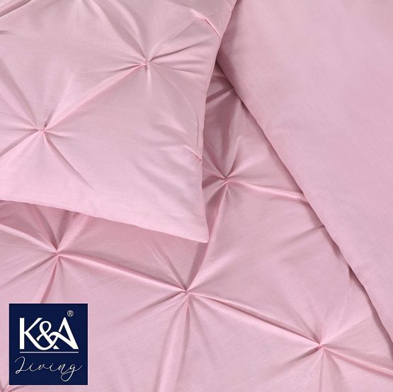 K&A Double Bed Pintuck Pinch Pleat Duvet Cover Bedding Set including 2 Pillowcases, Poly-Cotton Blend, Easy Care Machine Washable UK Standard Double, Pink - Image 4