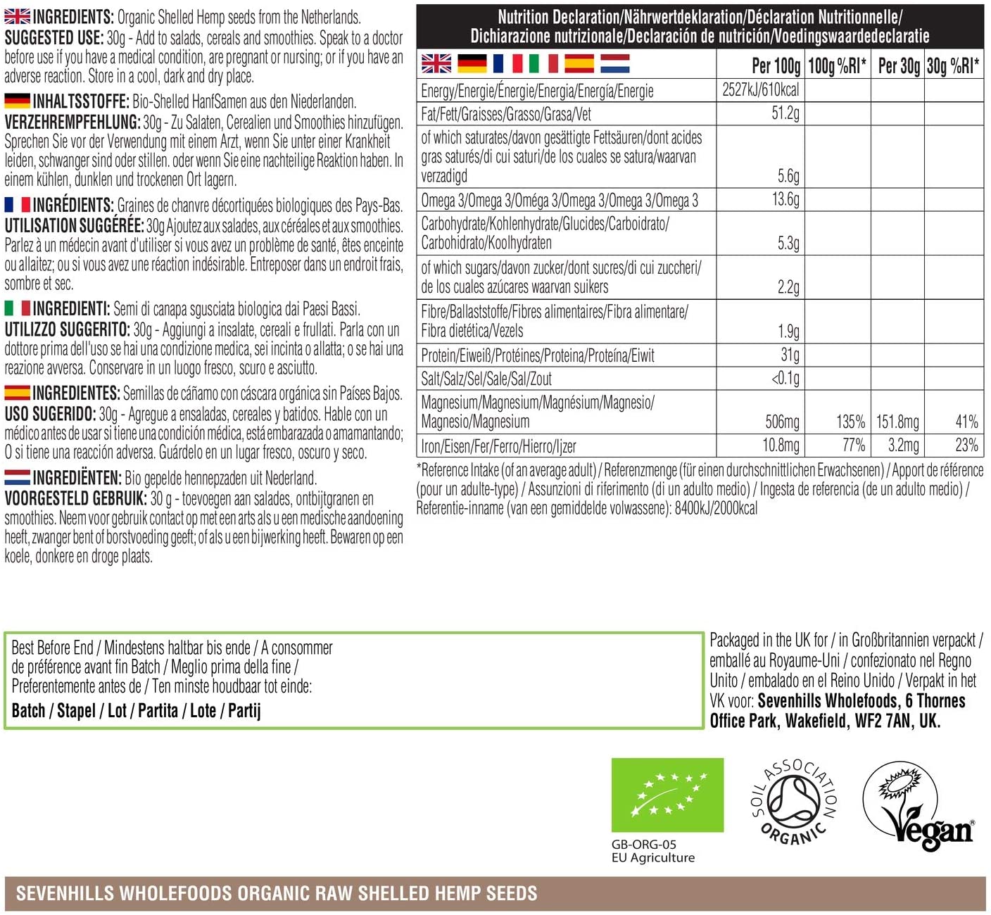 Sevenhills Wholefoods Organic Shelled Hemp Seeds, European 1kg, 1 kg (Pack of 1) - Image 3