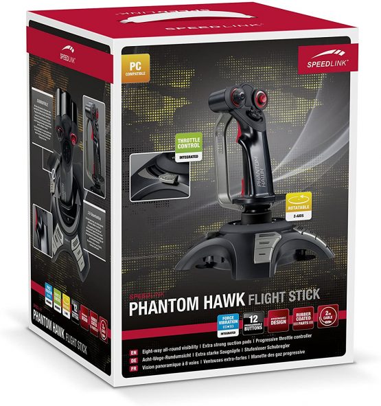 Speedlink Phantom Hawk Gaming Flight Stick for PC SL-6638-BK, Throttle Controller, 3 Control Dimensions, 8-Way Coolie Hat, Force Vibration, 12 Assignable Fire Buttons, Black - Image 4
