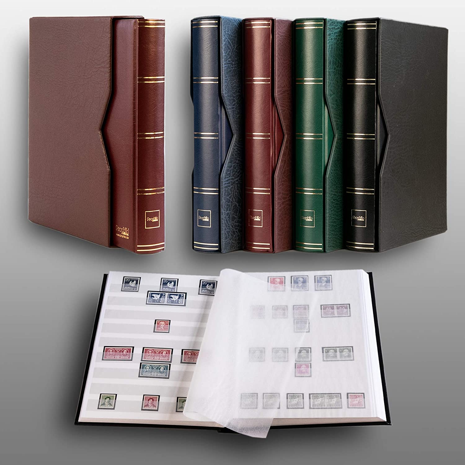 Prophila stockbook 60 white sides padded with slipcase red, White,gold, Medium