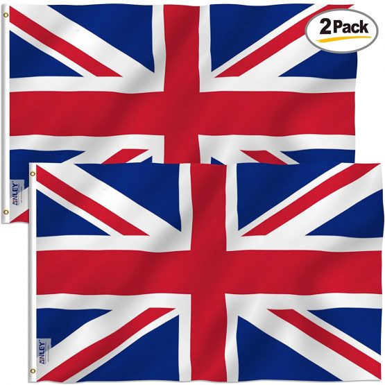 ANLEY Pack of 2 Fly Breeze 3x5 Foot United Kingdom UK Flag - Vivid Color and UV Fade Resistant - Canvas Header and Double Stitched - British National Flags Polyester with Brass Grommets 3 X 5 Ft