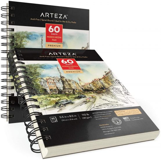 Arteza 14 x 21.6 cm Mixed Media Sketch Book, 60 Sheets, 180gsm, Micro-Perforated, Spiral-Bound Pad, Art Supplies for Wet and Dry Media, Sketching, Drawing, and Painting - Image 4