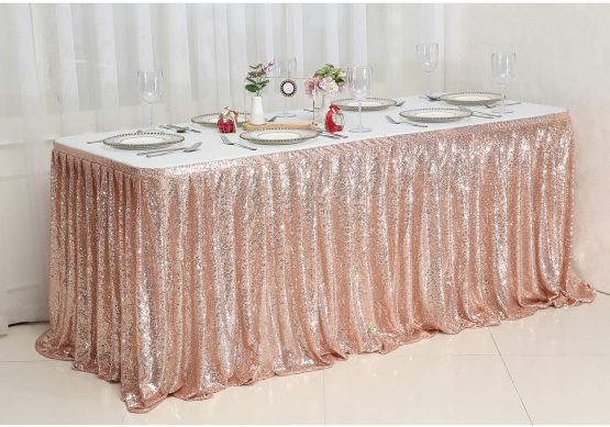 Eternal Beauty Sequin Table Skirt Rectangle Round Table Cover for Party Wedding Baby Shower Decoration（Navy Blue，L 9(ft) * H 30in） - Image 4