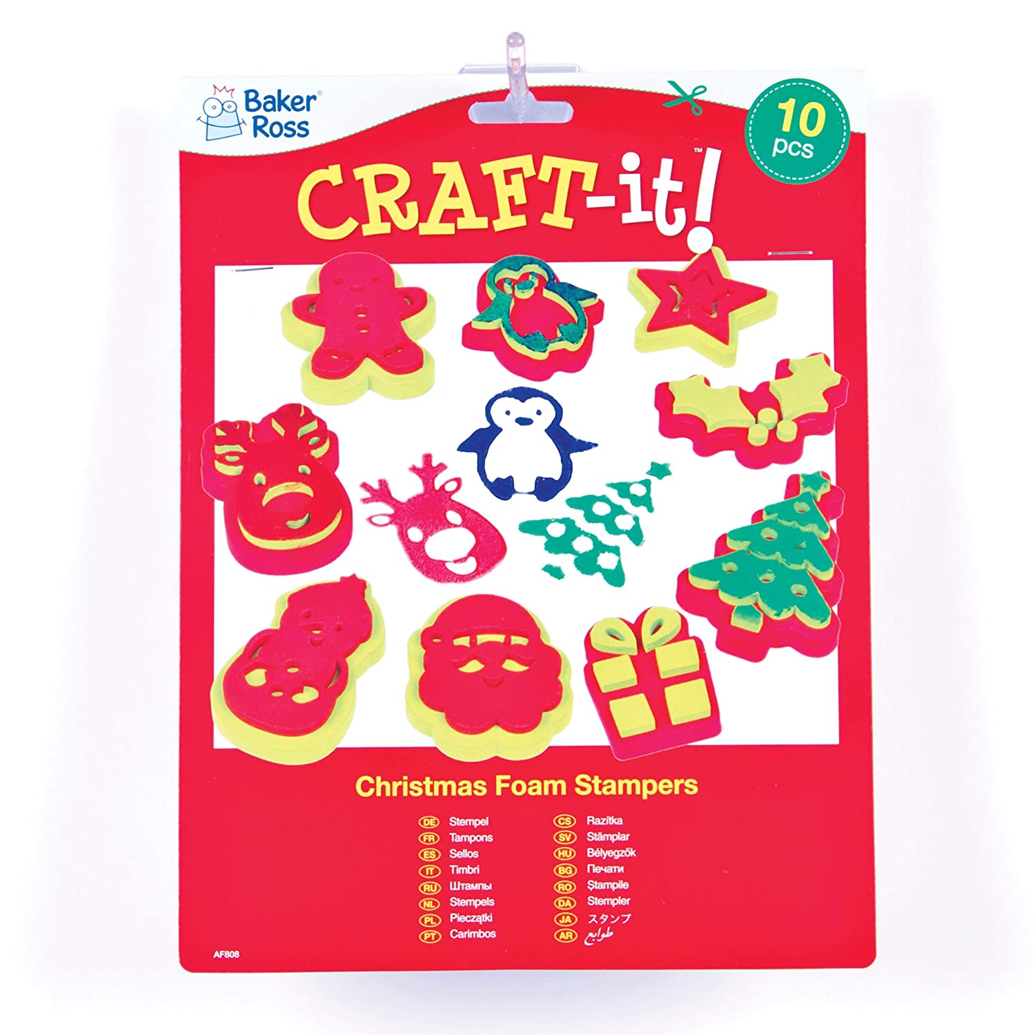 Baker Ross AF808 Christmas Stampers (Pack of 10) Arts & Crafts Stamps for Kids-Easy for Children to Hold Assorted - Image 2
