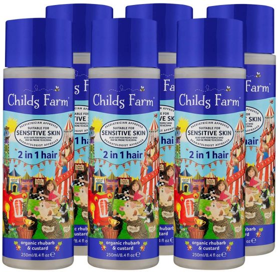 Childs Farm | 2 in 1 Shampoo & Conditioner | Rhubarb & Custard | Sensitive Skin | Detangles & Nourishes Hair | 250ml Pack of 6