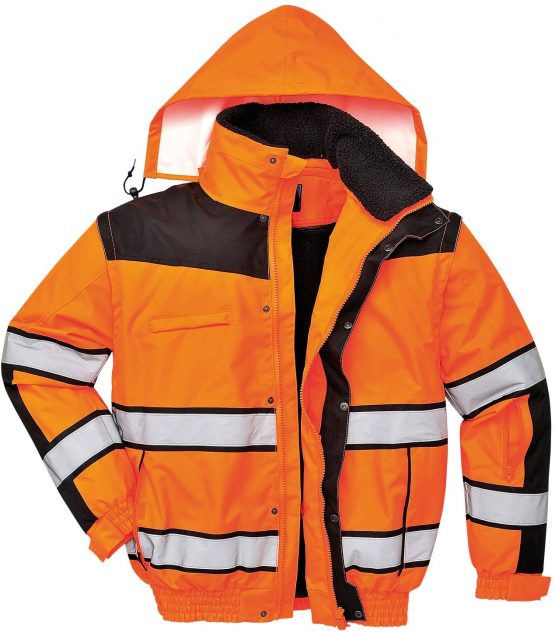 Portwest Hi-Vis Classic Bomber Jacket, Colour: Orange/Black, Size: M, C466OBRM