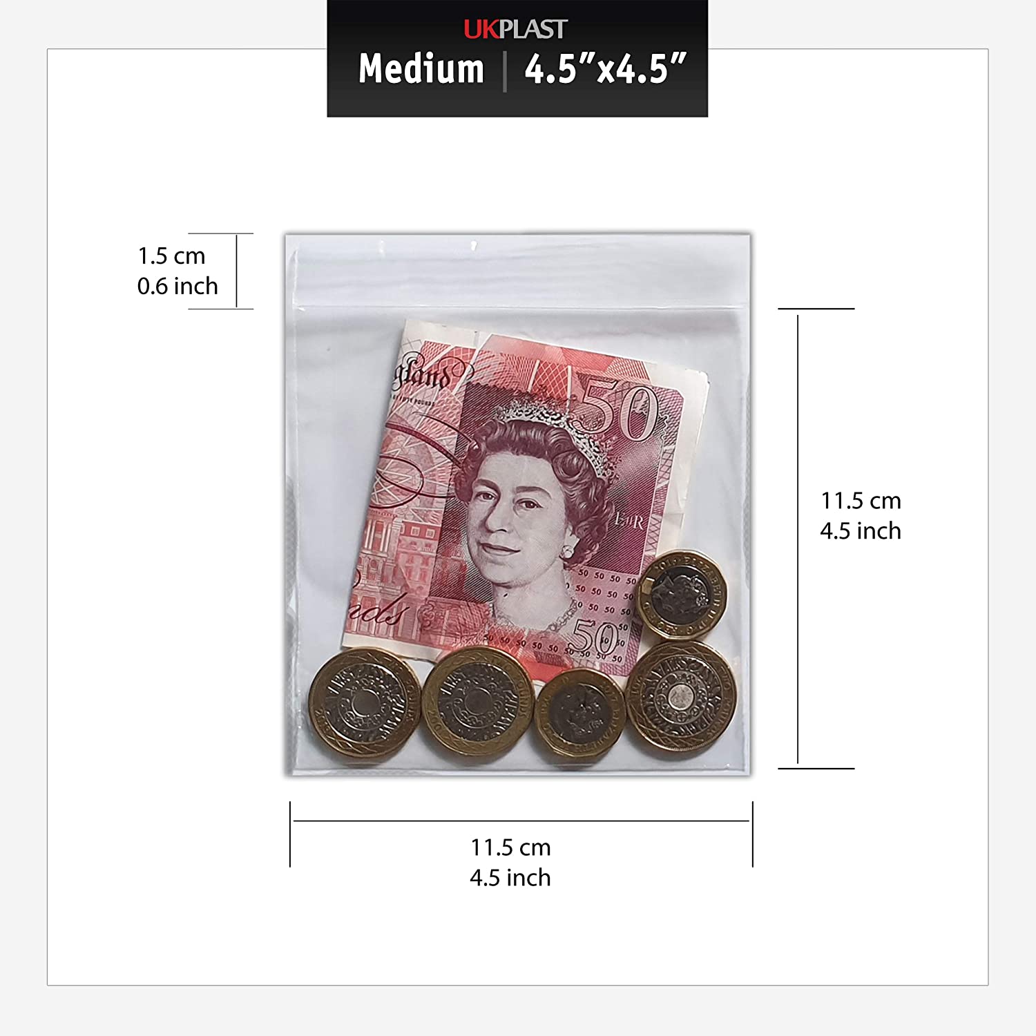 100 Medium UKPLAST Grip Seal Bags, 4.5"x4.5" / 11.5x11.5cm Resealable Clear Plastic Bags for Food,Kitchen Storage,Packaging - Image 2