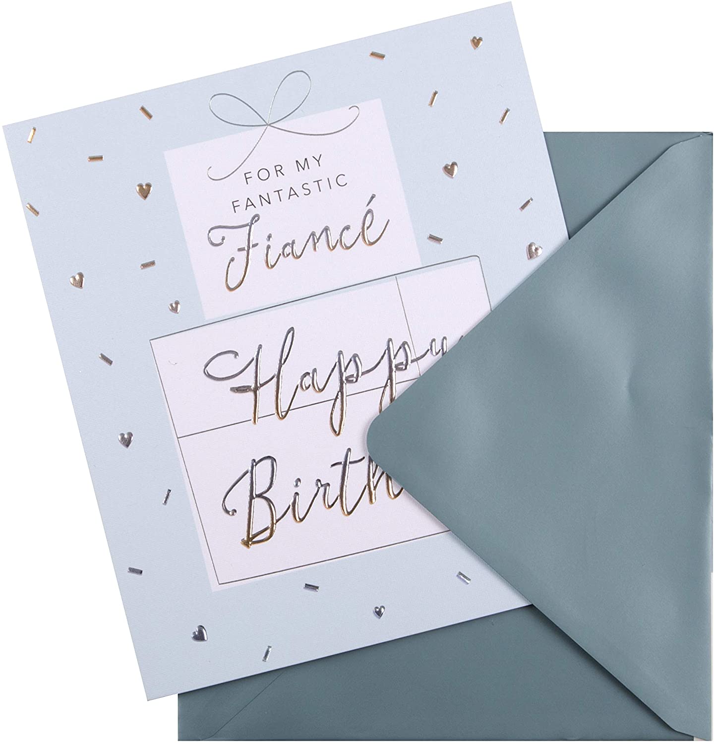 Hallmark Birthday Card for Fiancé - Contemporary Embossed Text Design, white|grey|silver|pink, 18cm x 16cm - Image 2