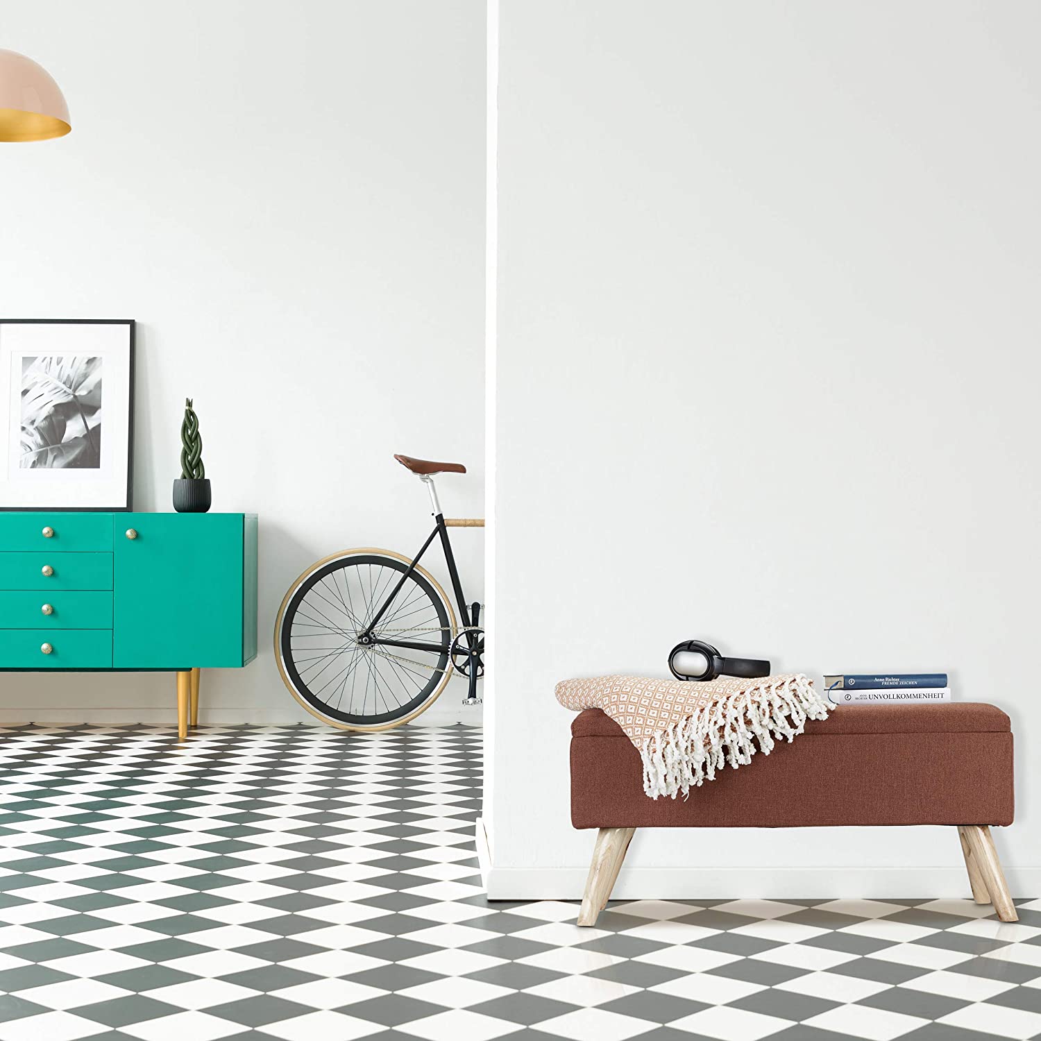 Relaxdays Hallway Storage Bench, Padded, Wooden Legs, Fabric Cover,HxWxD:39.5 x 79.5 x 39.5 cm,Black, 1 Item - Image 3