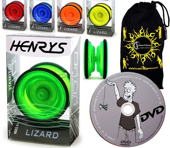 Henrys LIZARD YoYo - Professional Yo Yo Set + LEARN Yo-Yo Tricks DVD +Travel Bag! Pro YoYos For Kids & Adults. (Blue)