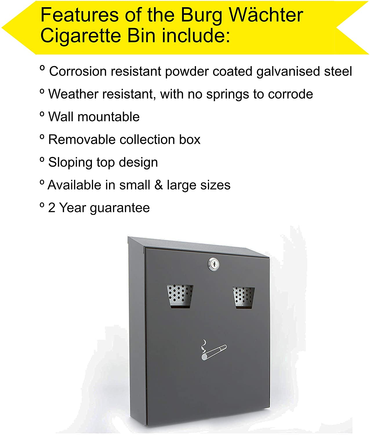 Sterling CIG2BK 255 x 320 x 75 mm Powder Coated Cigarette Bin - Black - Image 2