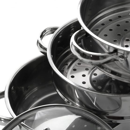 Premier Housewares 408129 Stainless Steel Steamer 3 Tiers Food Steamer Steamer Pan Large Steam Pots Steel Hob Steamer H25 x W22 x D22 cm - Image 3