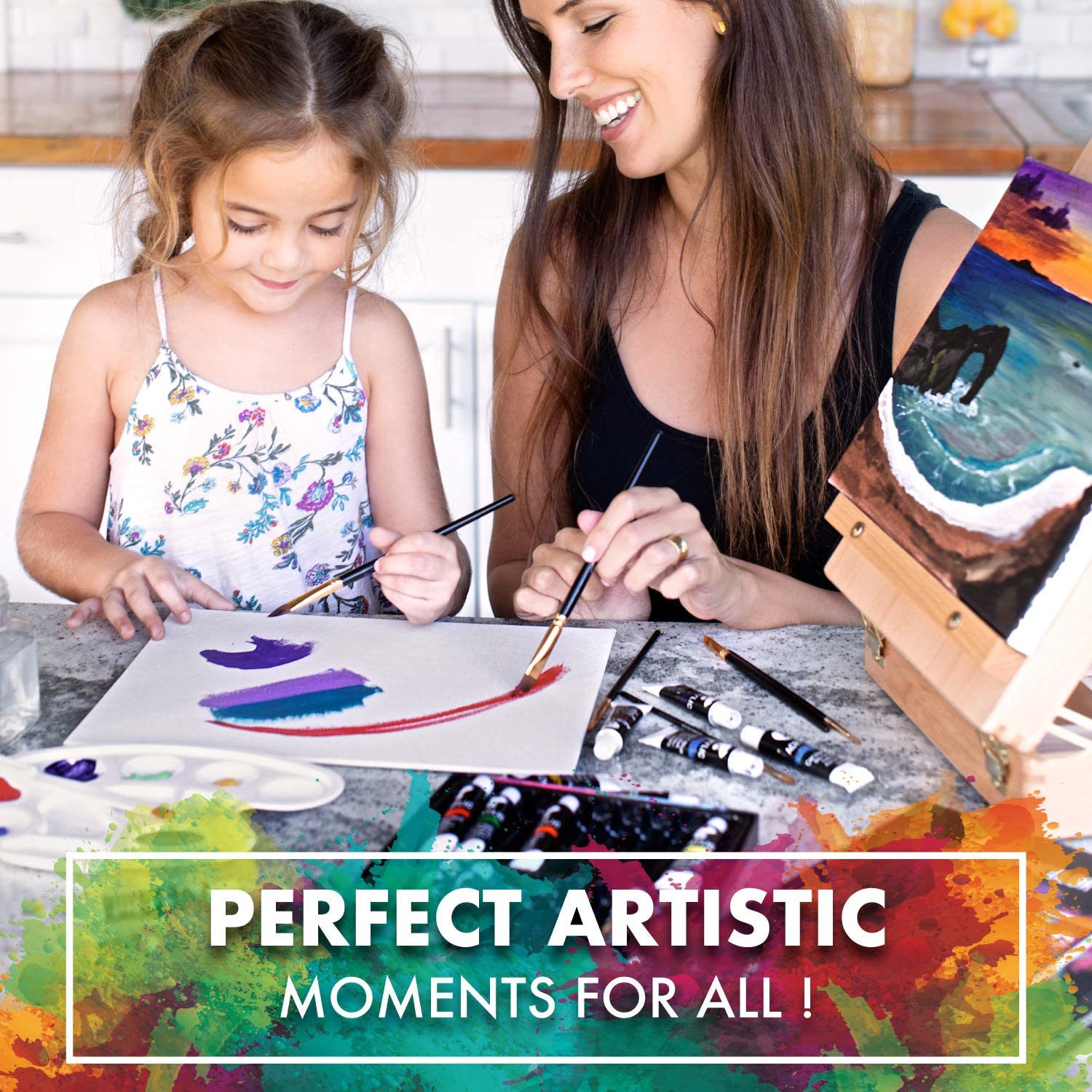Acrylic Paint Set for Artists, with Box, Wood Easel, 24 Tubes of Acrylic Paints, 6 Paintbrushes, Blank Canvas, Spatula - Image 4